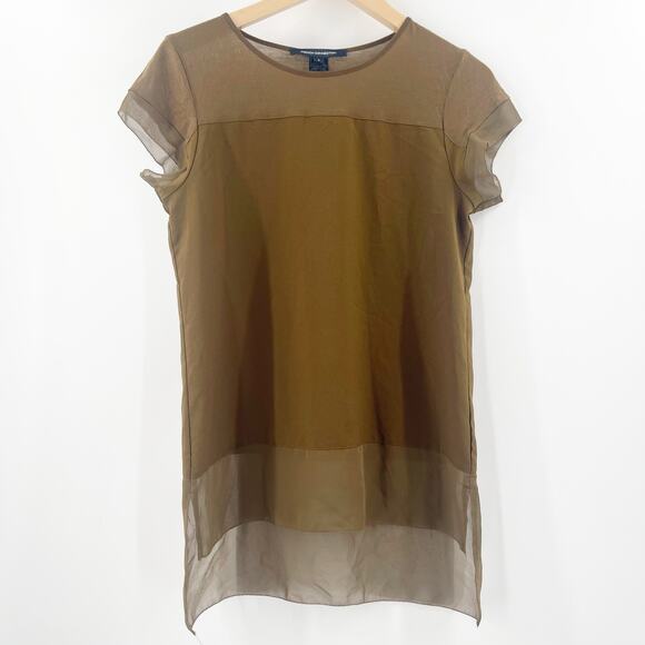 FRENCH CONNECTION Top Size Small Sheer Polly Raw Edge Hi Low Classic Capsule - Picture 1 of 8